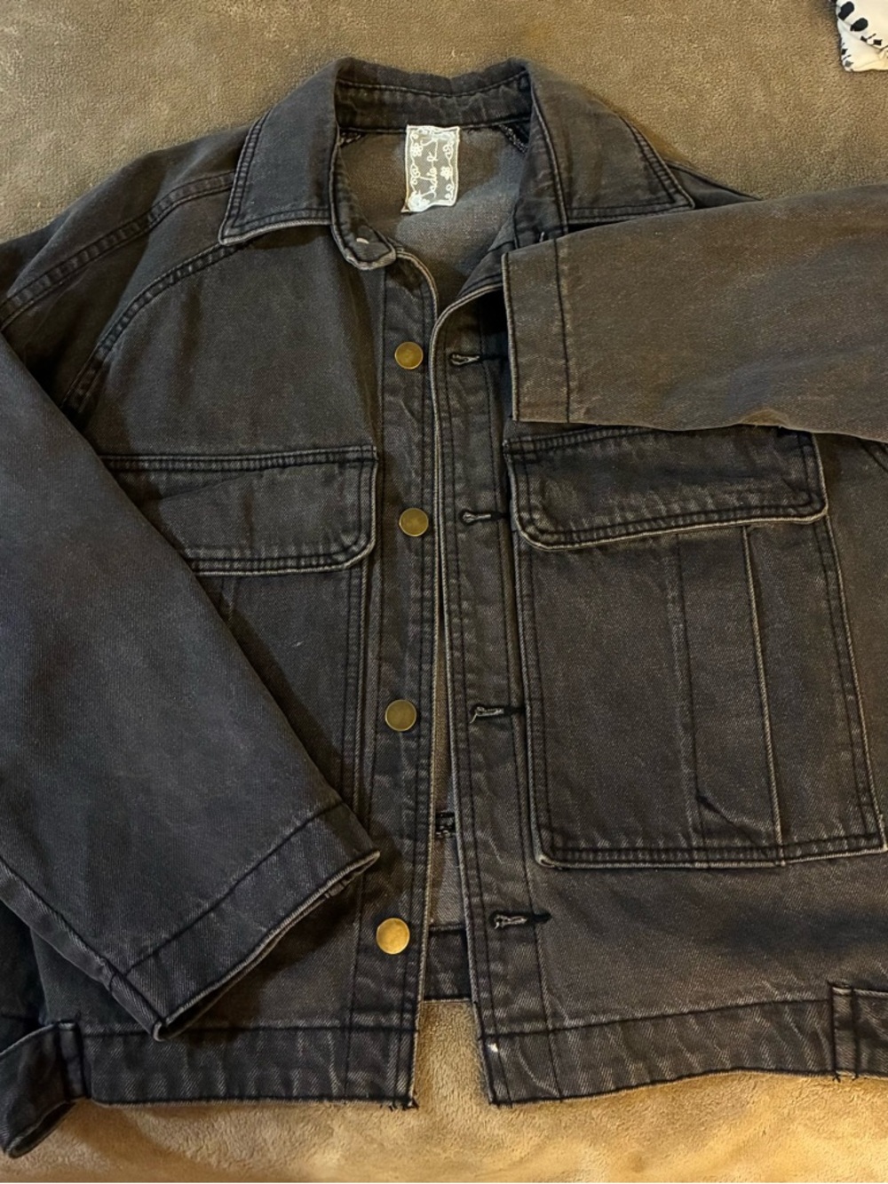 Anthropologie Black Washed Denim Jacket